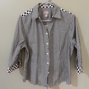 Chico’s 2 Black/ White blouse Non Iron Stain Sheld blouse button down